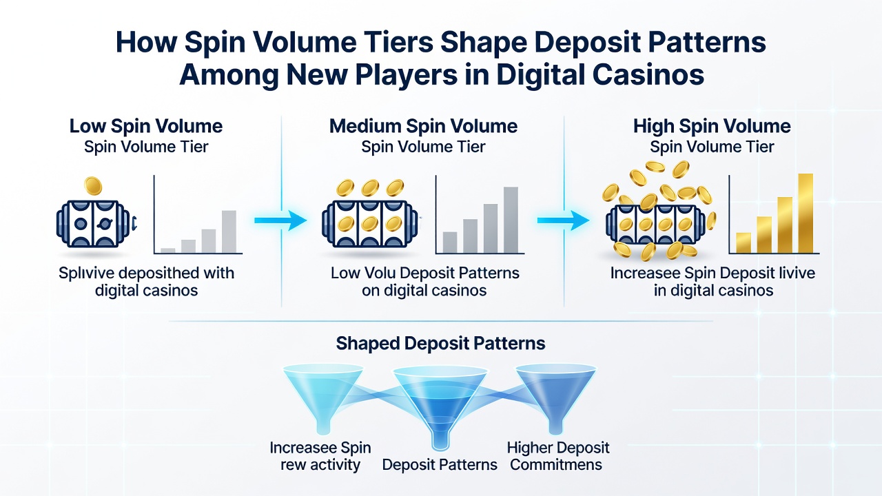 Infographic depicting how new players alter deposit behavior after advancing through spin volume tiers
